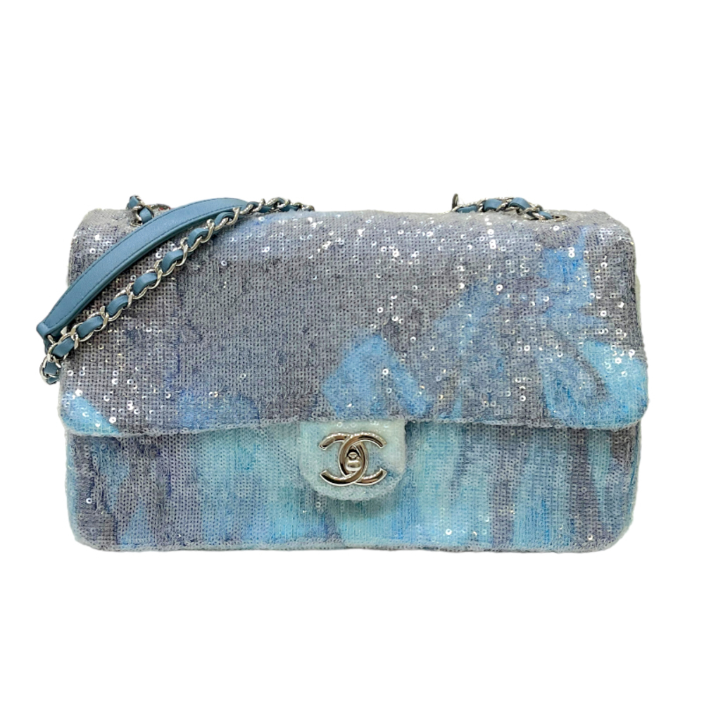 CHANEL Sequin Chain Shoulder Bag Blue Sequins Shoulder Bag
